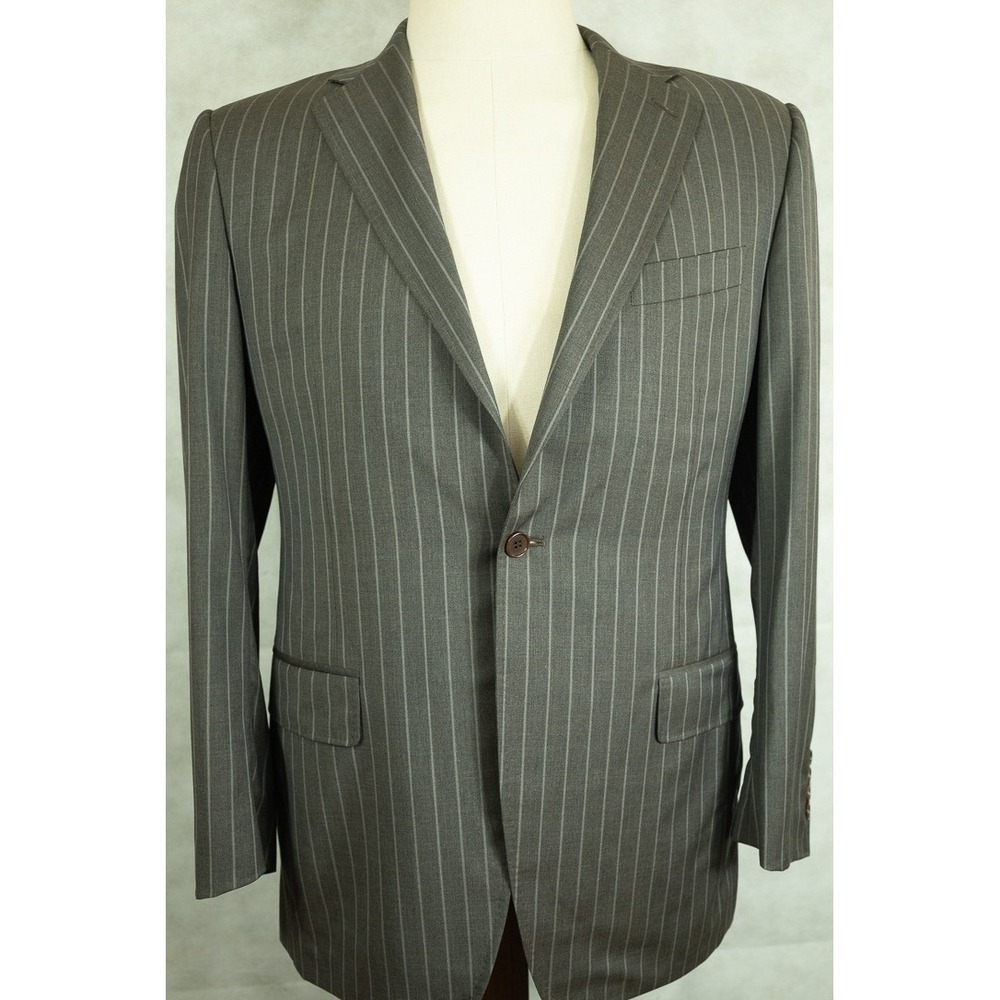 Canali Gray Pinstripe Wool Suit 1 Button Dual Vents Italy 40R 34x30 AC 14120/40
